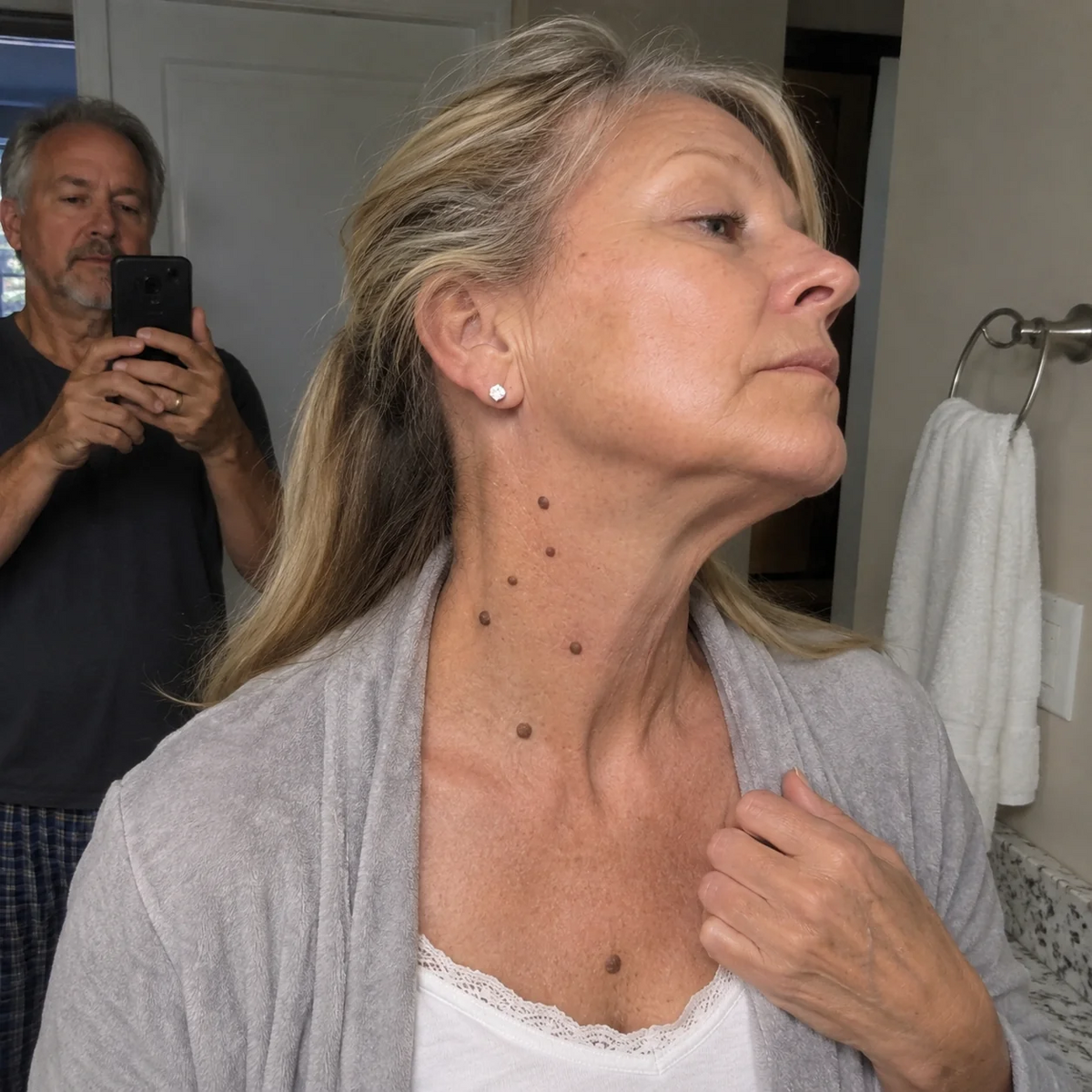 Muchas mujeres describen el mismo gesto: revisarse el cuello y el escote delante del espejo todas las mañanas.