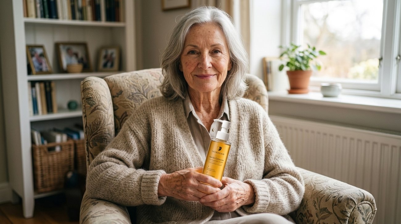 Clienta de Nordian con el Aceite Corrector en casa